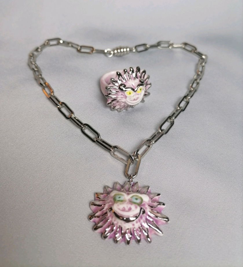 Перстень Дракон большой из фарфора в платине