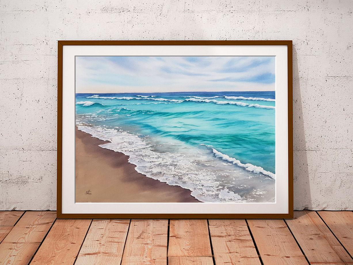 Акварельная картина "Пляж" (40 х 30 см)