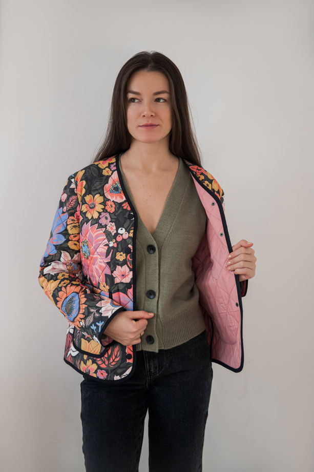 Стеганая куртка из хлопка с цветочным принтом