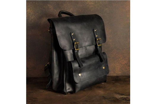 Кожаный мужской рюкзак -БРОДЯГА ДЖО- цвет Черный Уголь