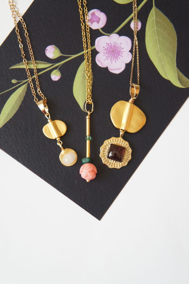 Кулон цветок роза лотос розовый коралл малахит шпинель