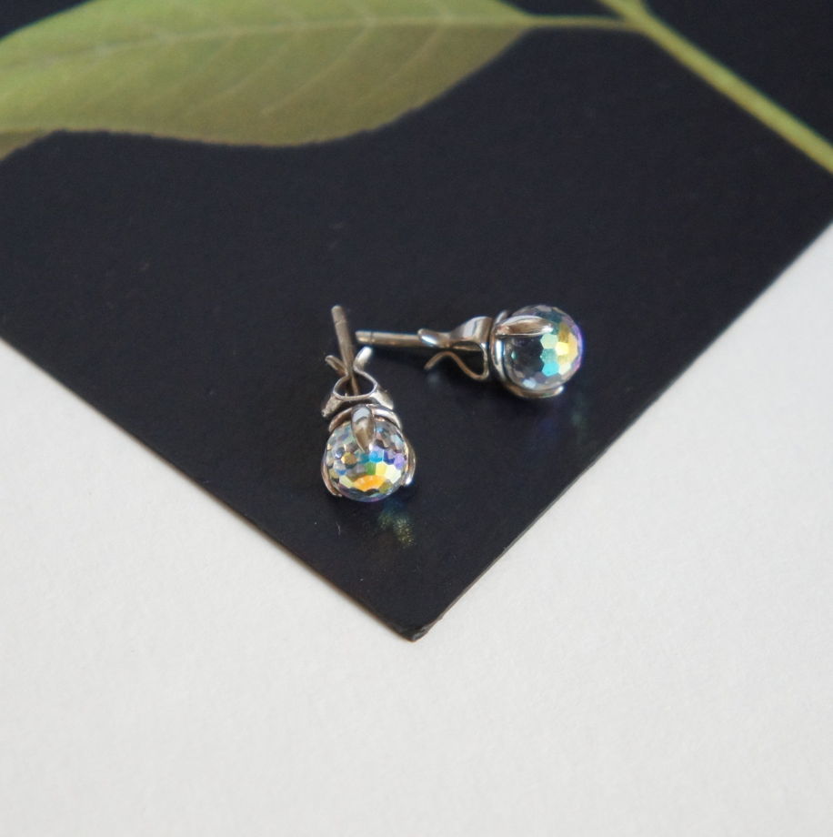 Серьги гвоздики пусеты серебро кристаллы Сваровски Swarovski AB