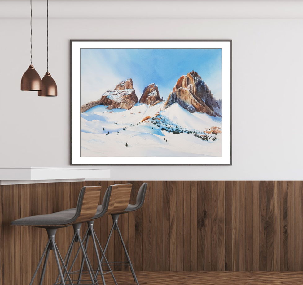 Акварельная картина с горами "Итальянские Альпы"