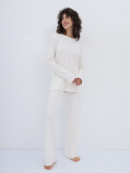 Женский костюм с лонгсливом и брюками-палаццо "Белый"
