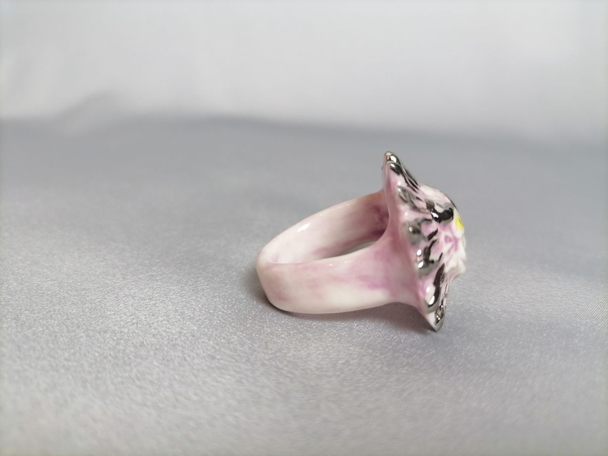 Перстень Дракон большой из фарфора в платине