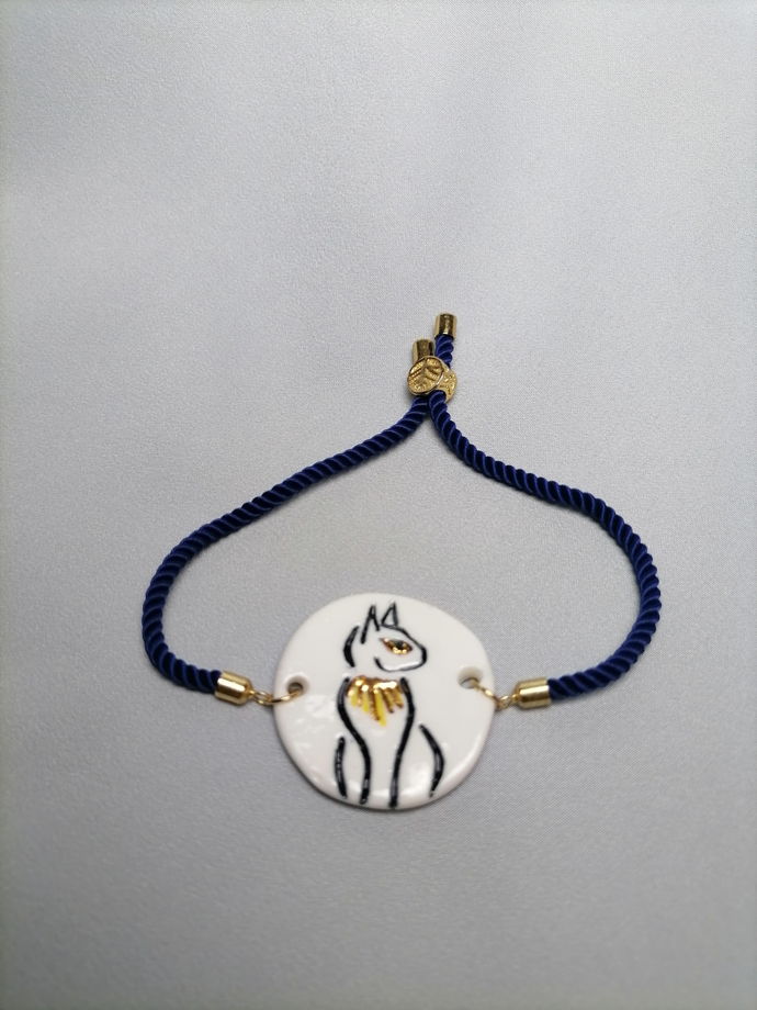 Браслет Bastet (Бастет) круглый на цепочке со стопером (фарфор+золото)