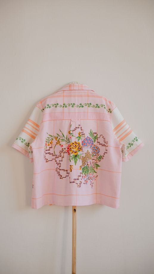 Розовая Рубашка в Цветах/Pink Matter Short Sleeve Shirt