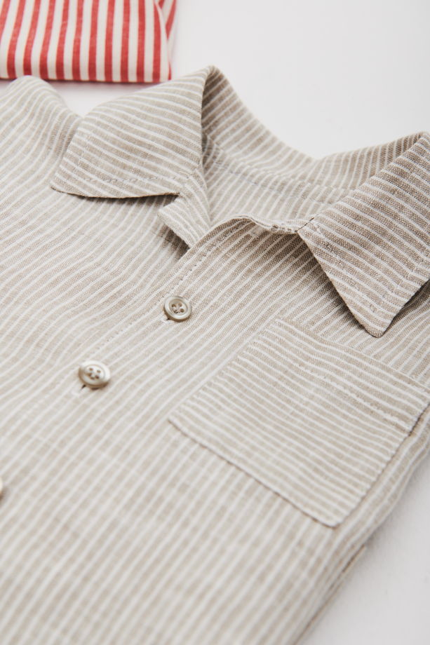 Рубашка детской льняной пижамы Grey Stripe