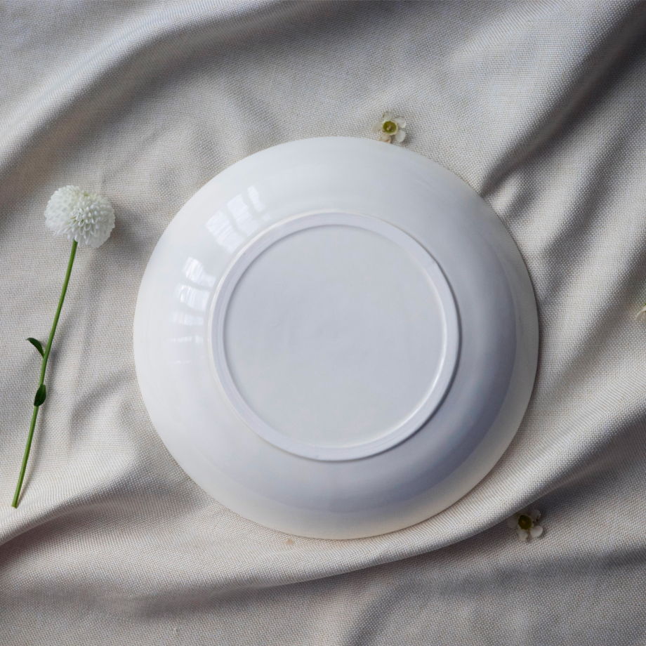 Тарелка глубокая белая с росписью ручной работы, "Лён"