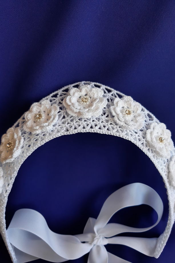 Кокошник ажурный вязаный крючком белый