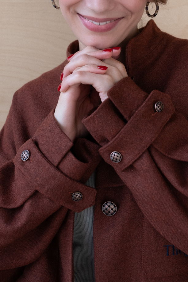 Фланелевое полупальто-жакет "РОУЗ" медного цвета с вышивкой