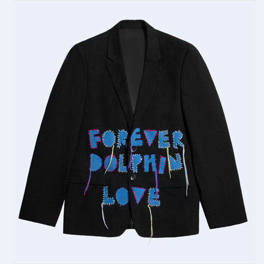 Черный пиджак с цветными буквами Forever dolphin love