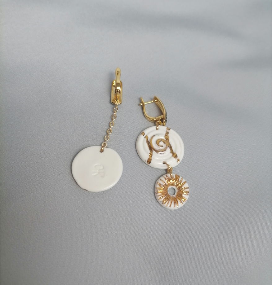 Серьги висюли с подвесками Азия-пончик (эмаль)