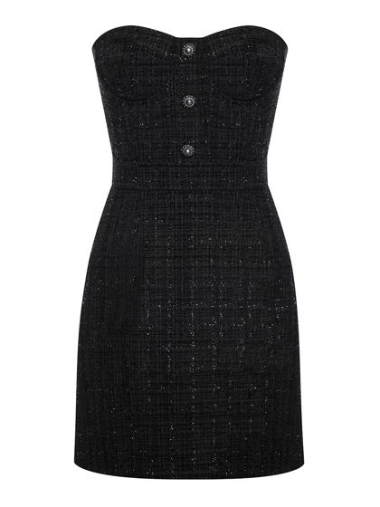 Вечернее платье-бандо мини из твида с люрексом