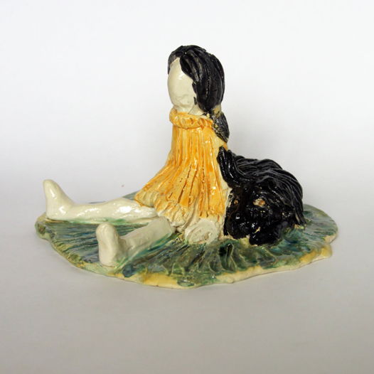 Керамическая скульптура, статуэтка "Девочка с собакой"