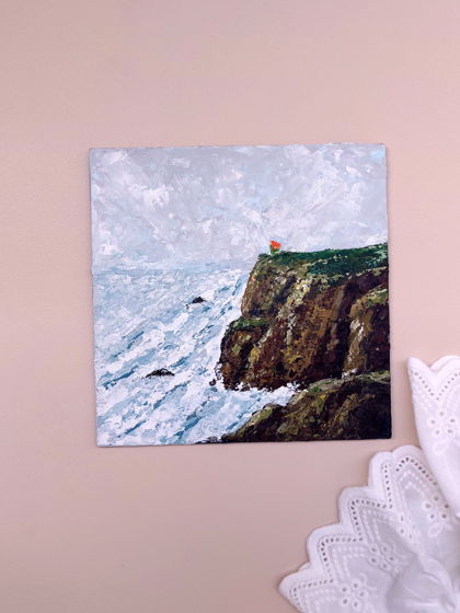 Картина на холсте пейзаж Ирландии, акрил, мастихин, размер 15*15 см
