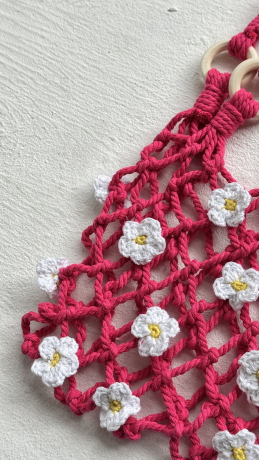 Авоська фуксия с ромашками