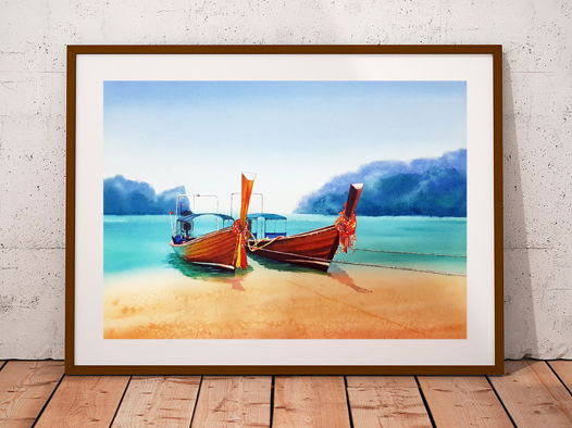 Акварельная картина Тайские лодки (38 х 28 см)