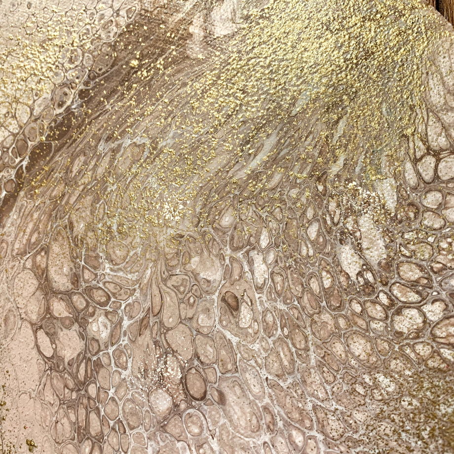 Картина круглая, бежевая с золотом "Цветение", Ø50 см