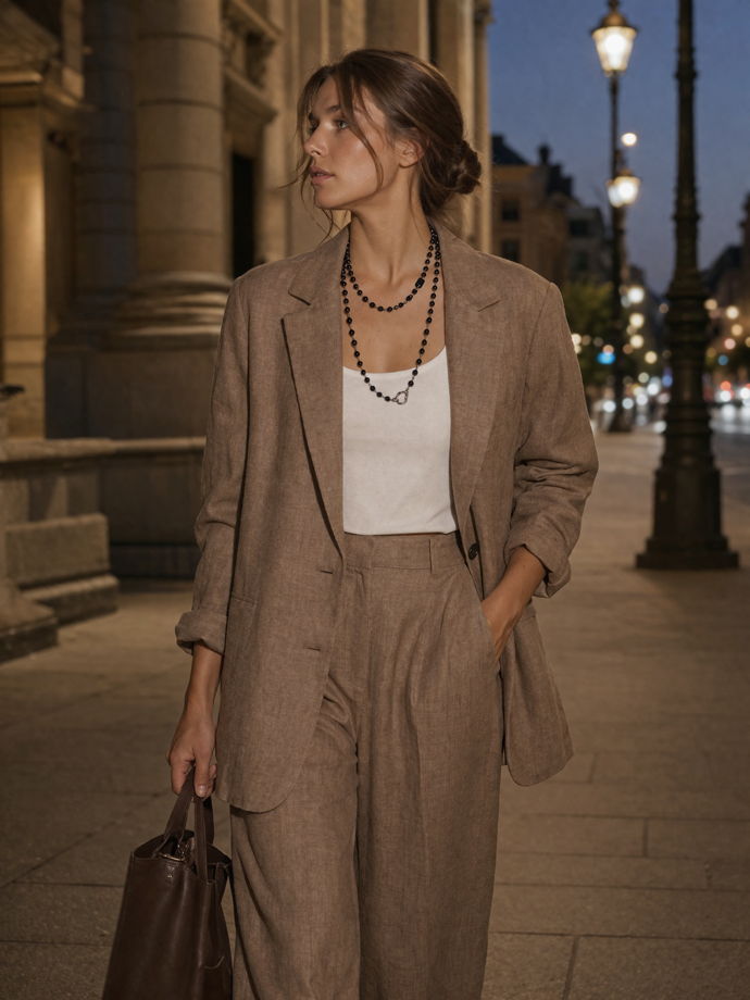 Сотуар / колье длинное из черного агата унисекс