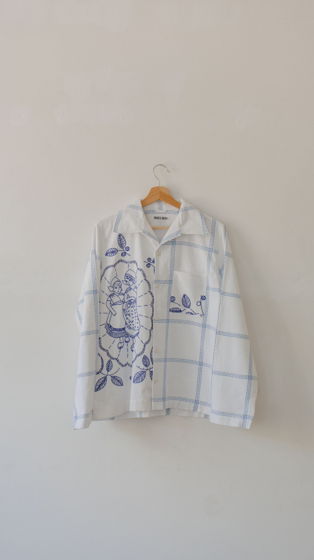 Рубашка с Синими Цветами и Полосками/Blue Flowers and Stripes Long Sleeve Shirt 2