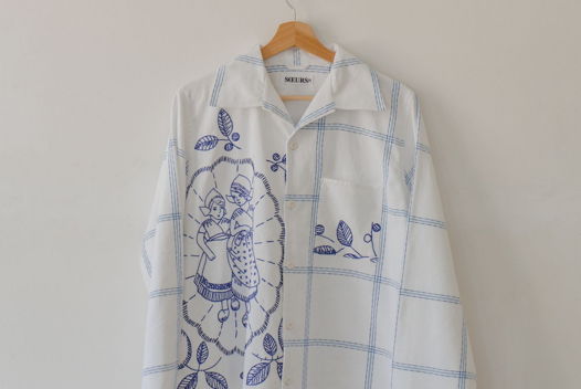 Рубашка с Синими Цветами и Полосками/Blue Flowers and Stripes Long Sleeve Shirt 2