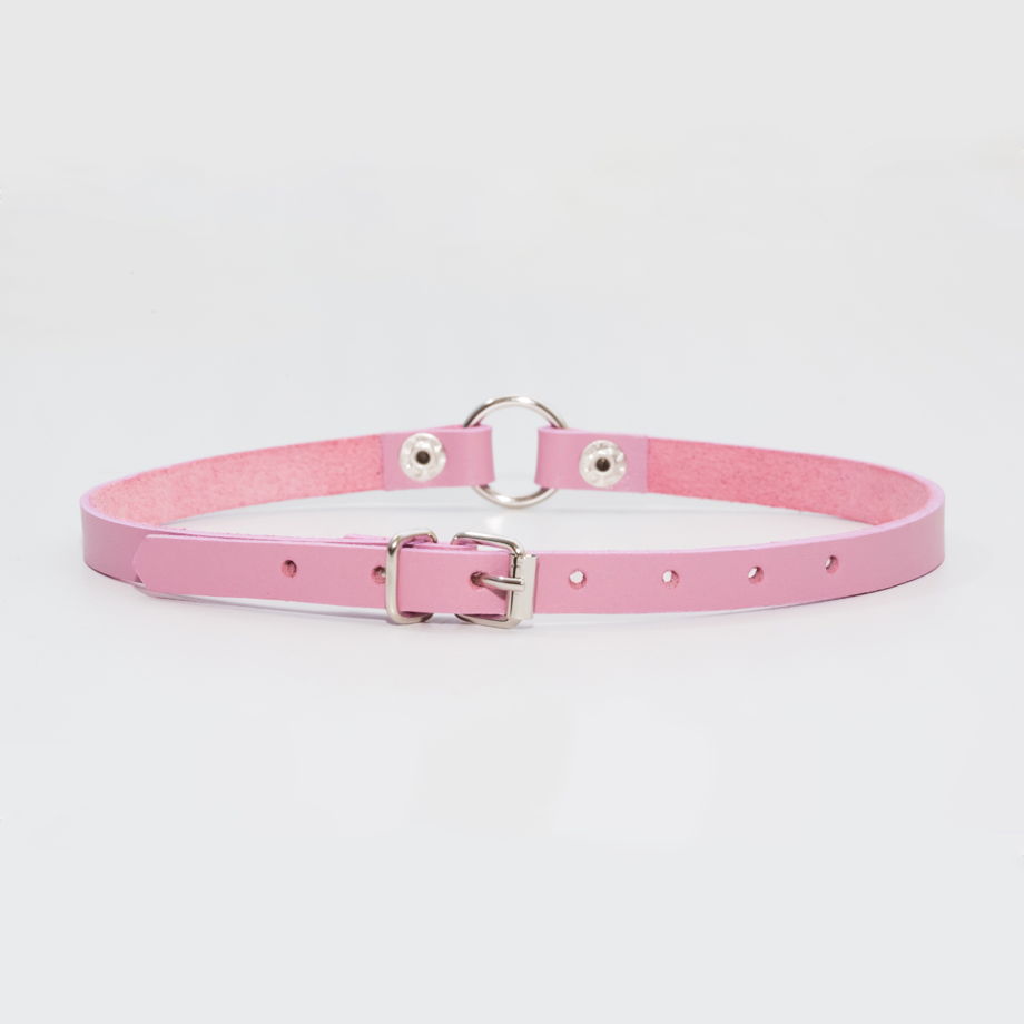 Чокер кожаный розовый  O-Ring mini
