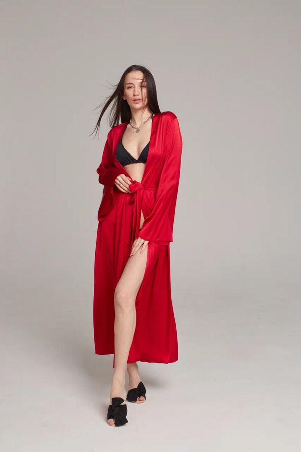 Туника-халат  атласная с поясом «Red Satin»