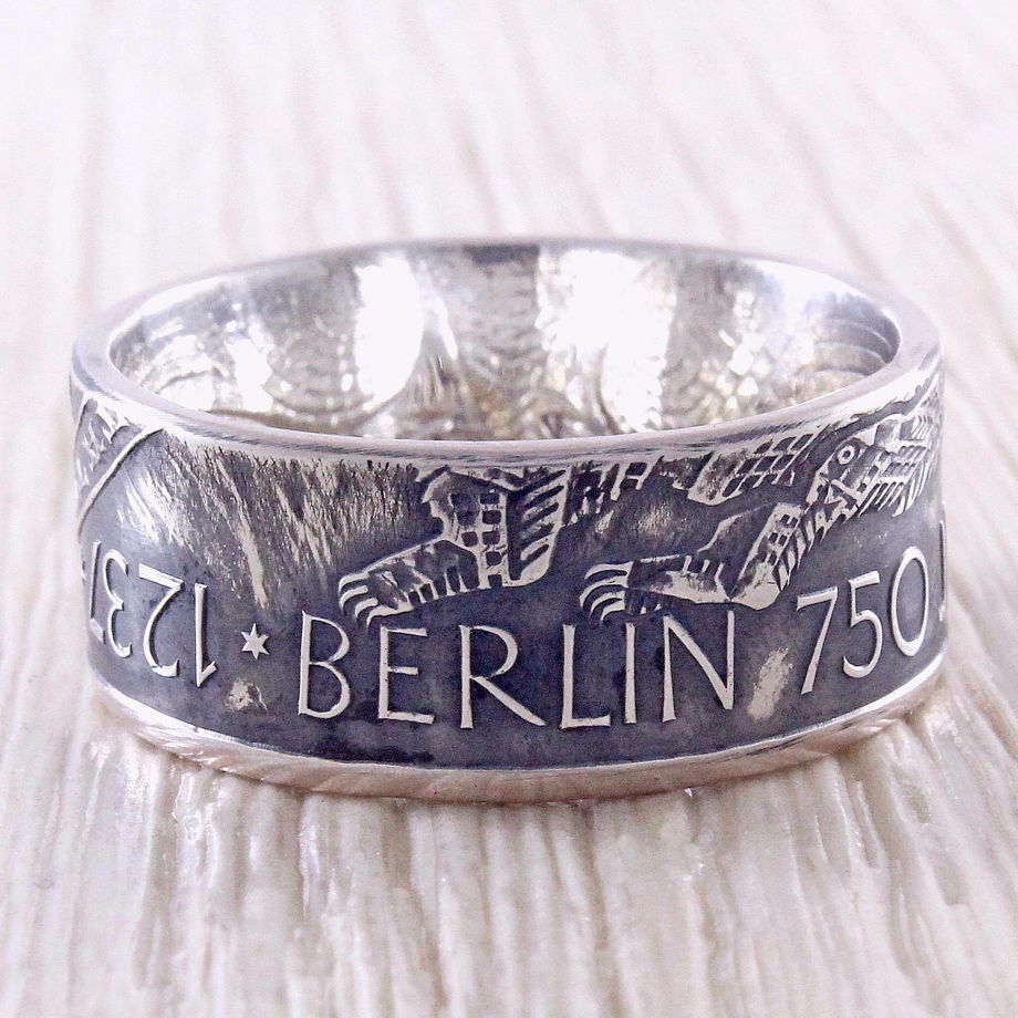 Серебряное кольцо из монеты (Германия) Берлинский медведь