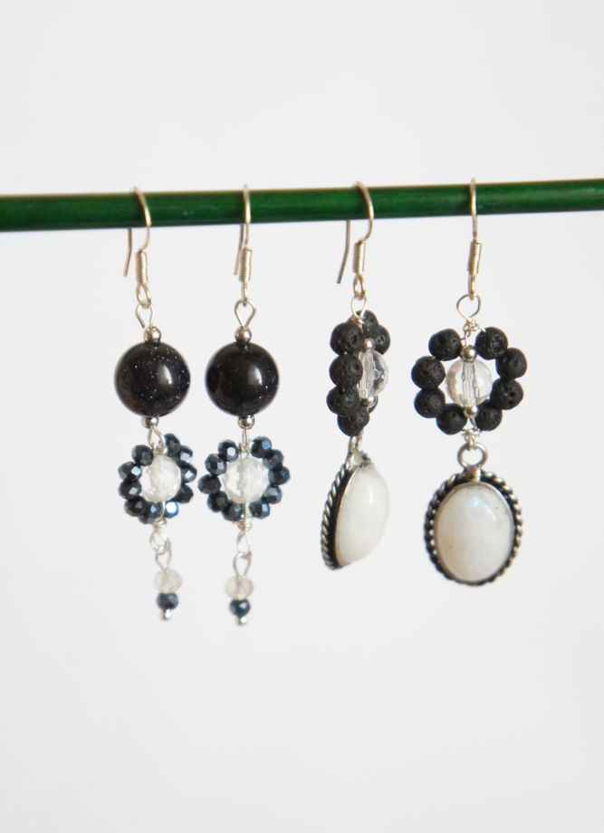 Серьги горный хрусталь синий авантюрин цветы плетеные wire wrapped