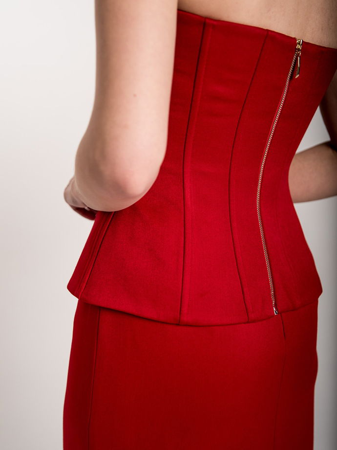 Корсет из костюмной ткани, красный