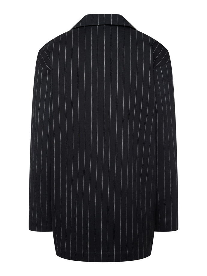 Летний прямой однобортный жакет из хлопка в полоску