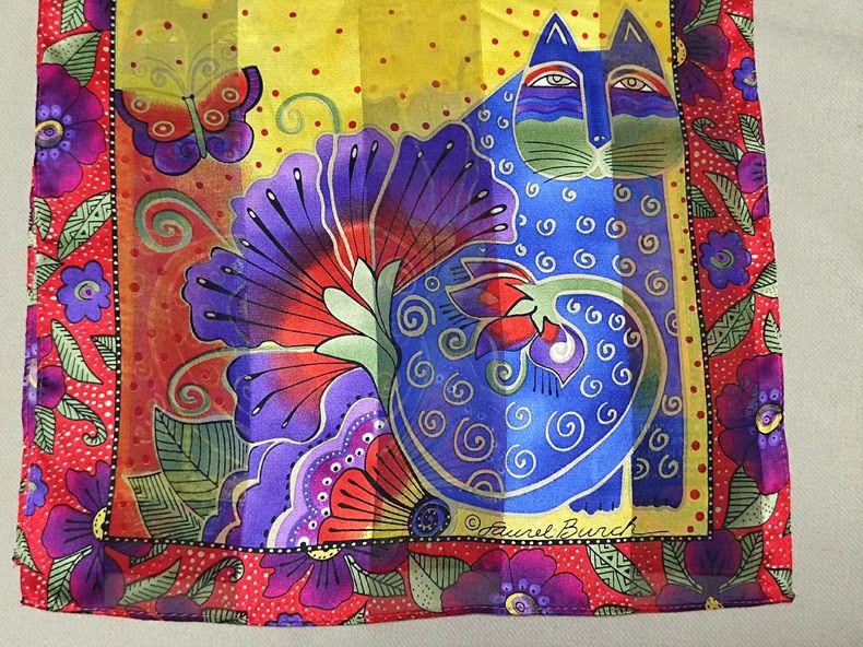 Шёлковый шарф Laurel Burch Цветочный кот 100% шёлк