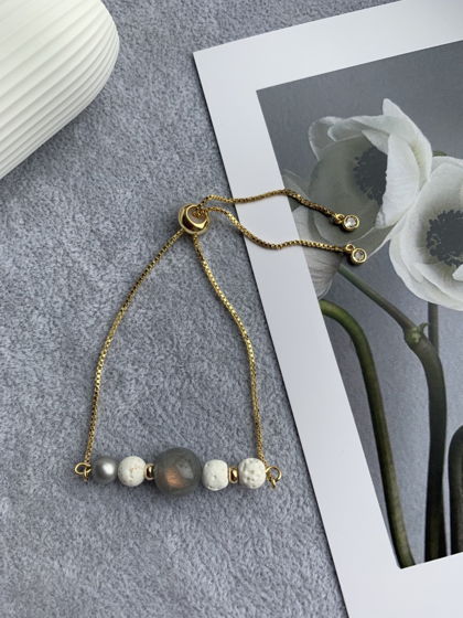 Браслет с лабрадором, лавой и жемчугом Майорка «Пепел и сияние»