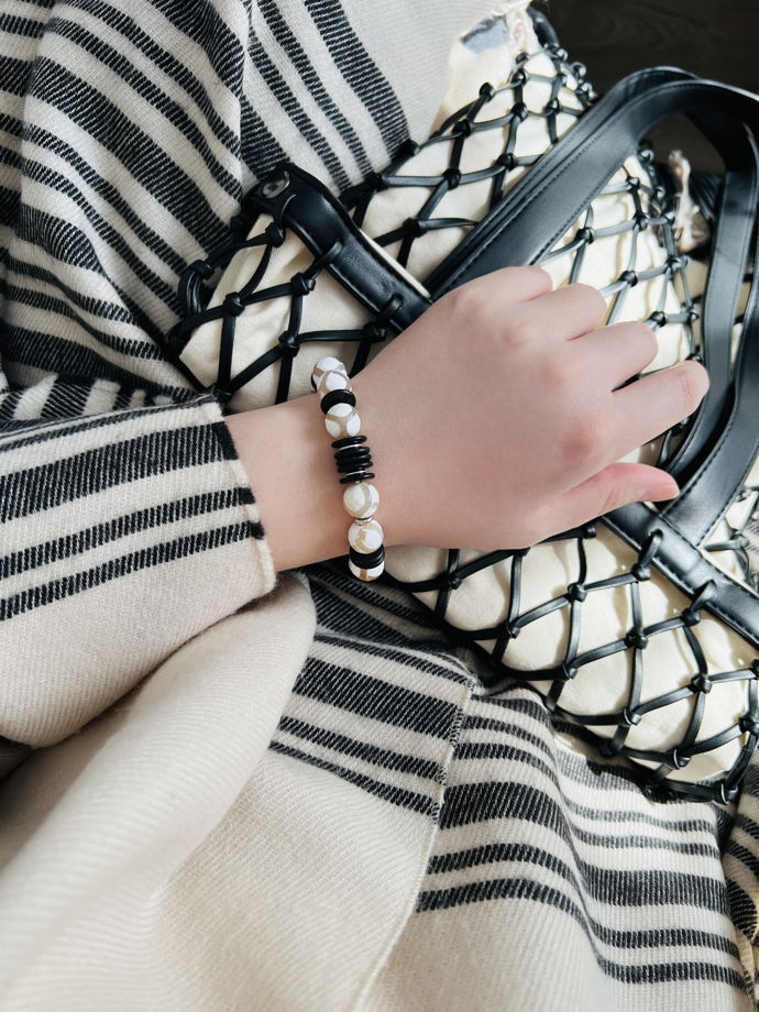 Браслет в этно стиле из кокосовых дисков и крупного агата дзи с рисунком