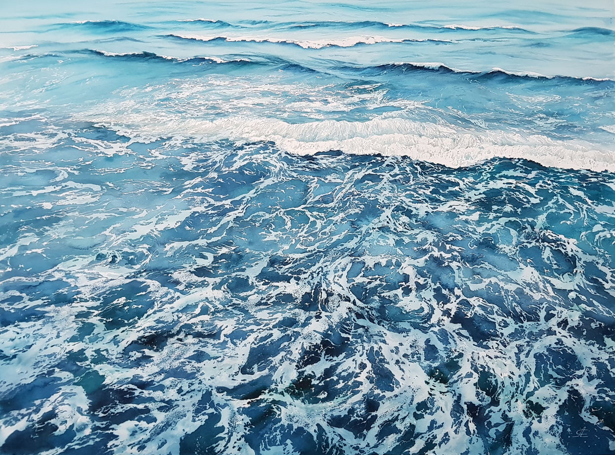 Акварельная картина "Волна" (75 х 55 см)