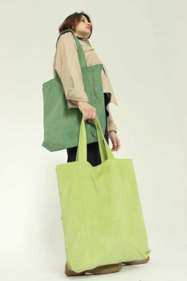 Большая вельветовая сумка шоппер Velv Dark GREEN