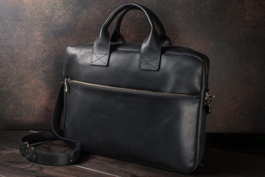 Мужской деловой портфель / сумка для ноутбука -OXFORD- из кожи цвет Черный