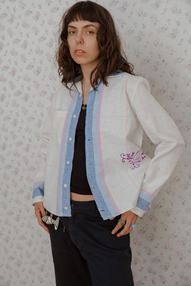 Льняная Рубашка в Полоску 2/Striped Linen Long Sleeve Shirt 2