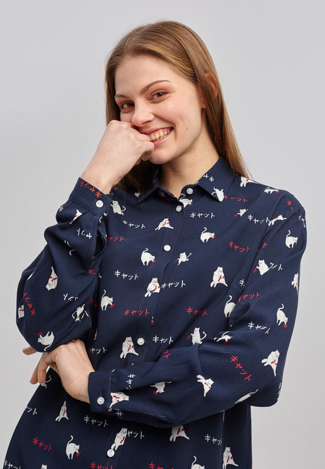Принтованная женская рубашка "Коты хулиганы"