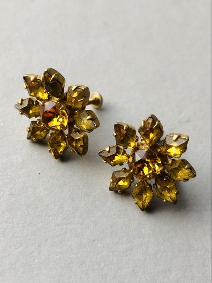 Клипсы-цветы с желтыми кристаллами, Америка, 1950-е годы