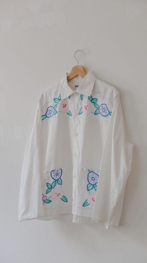 Рубашка Белая с Цветами/White + Flowers Long Sleeve Shirt