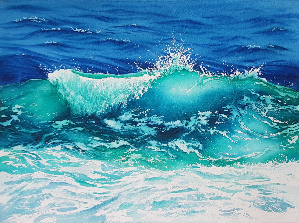 Акварельная картина "Волна" (38 х 28 см)