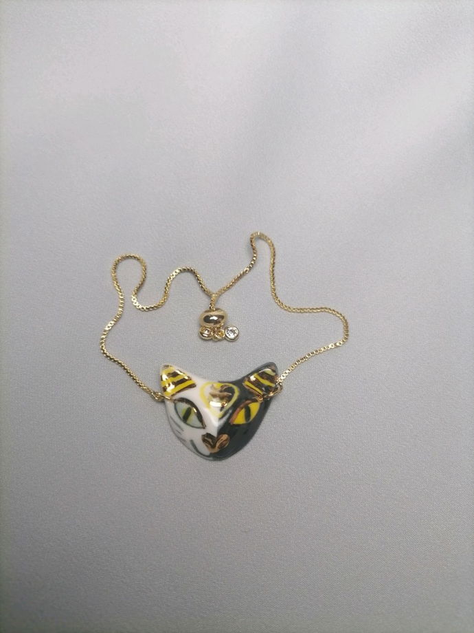 Браслет Bastet (Бастет) на цепочке со стопером (фарфор+золото)