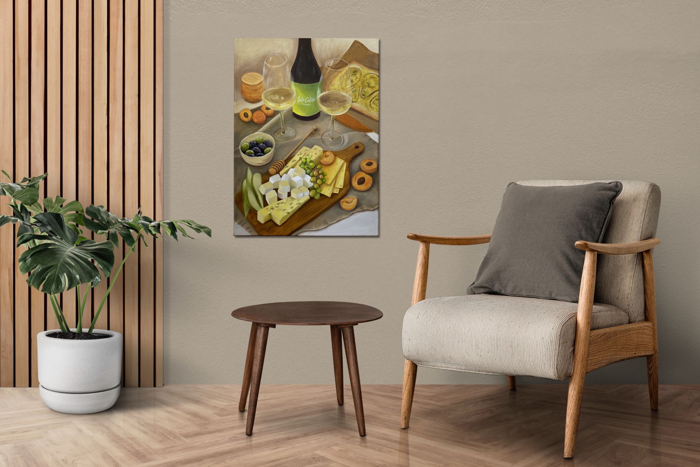 Картина маслом «Натюрморт с сыром и вином»