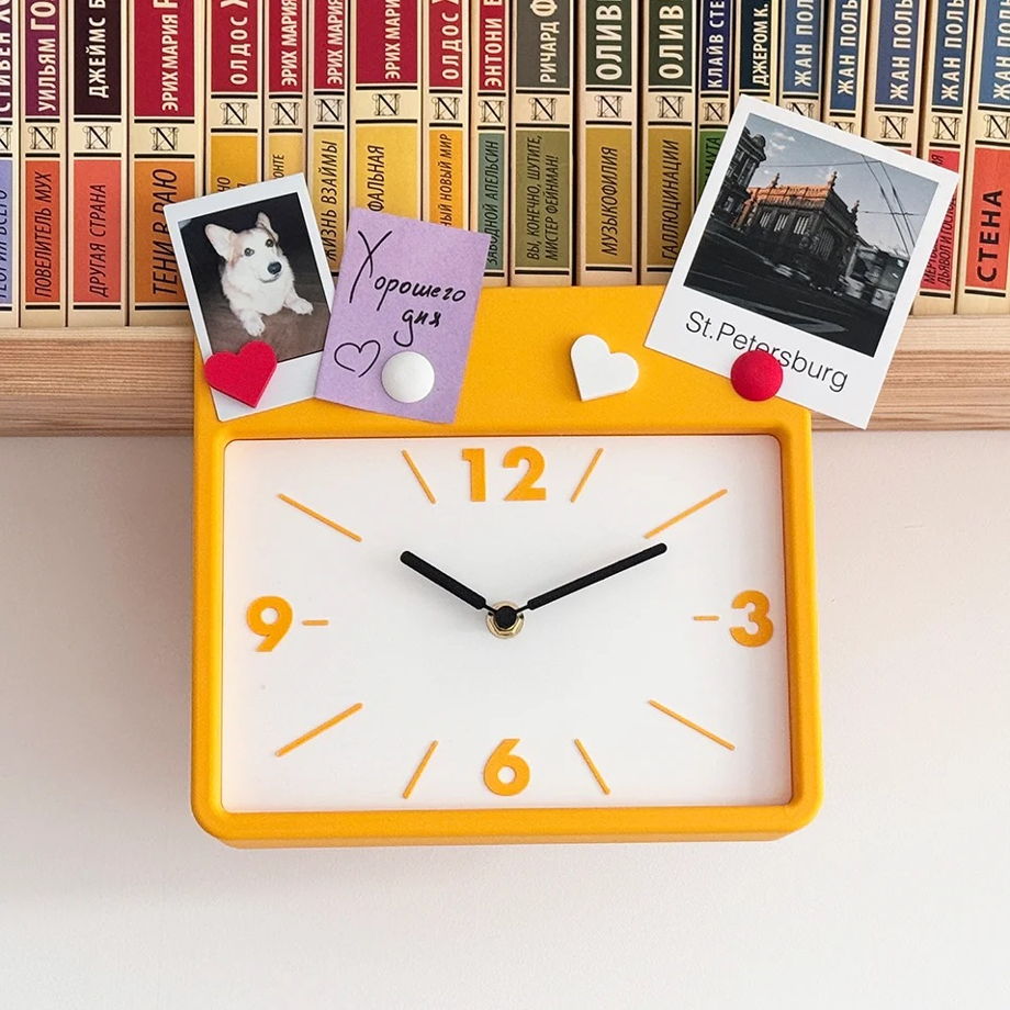 Подвесные часы на полку с магнитами, жёлтые
