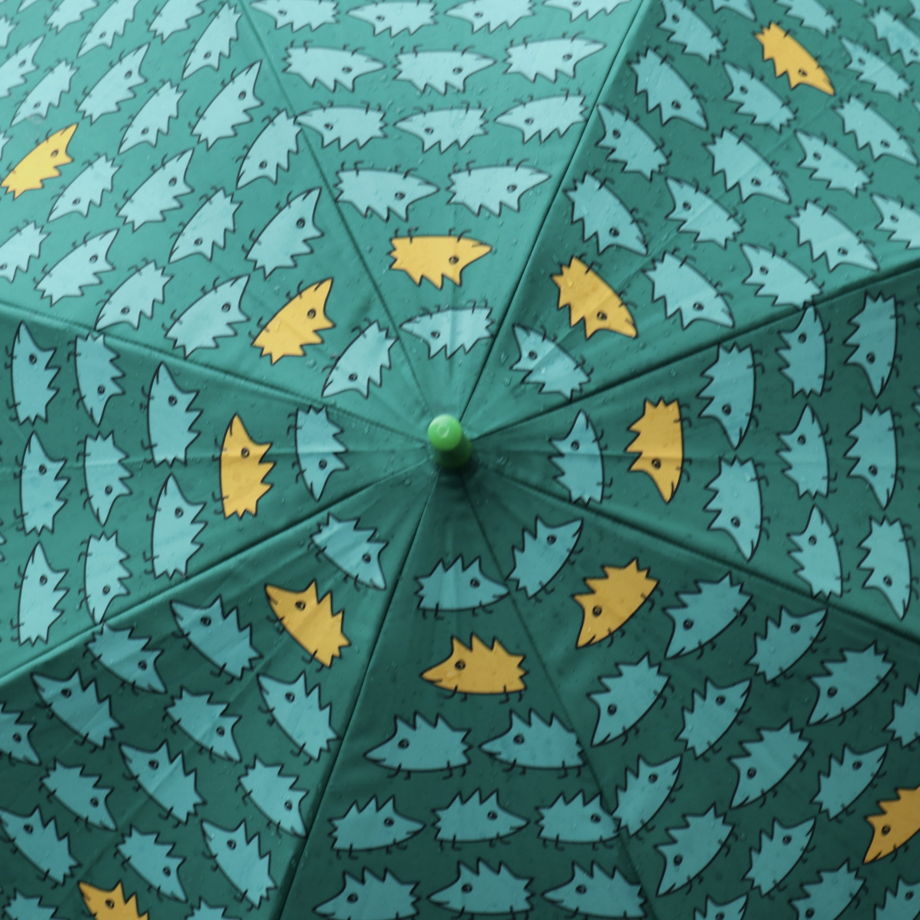 Зеленый зонт с ежиками. Делается на заказ и может быть как тростью, так и складной полуавтомат