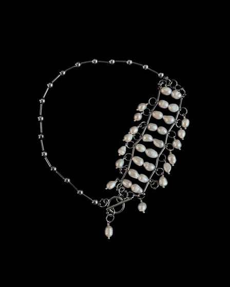 Kinetic Necklace / Ожерелье из японского стекляруса, гематита и жемчуга