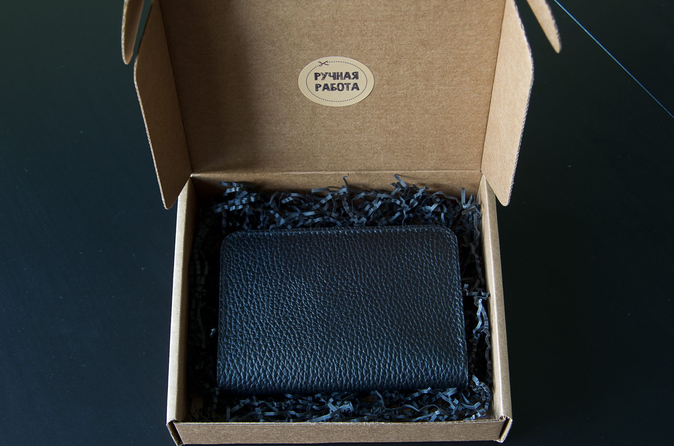 обложка на документы из натуральной кожи Спутник - Черный