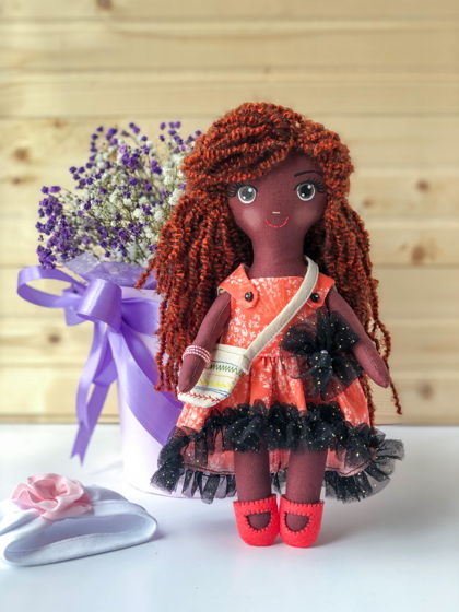 Текстильная игровая кукла африканка